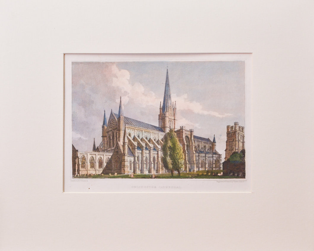 Chichester Cathedral - Antique Steel Engraving circa 1834