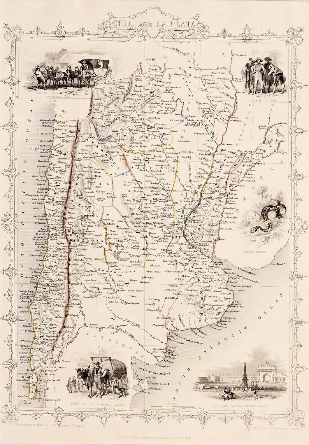 Chili and La Plata - Antique Map circa 1851