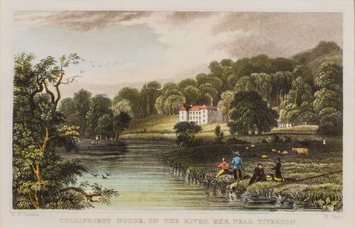 Collipriest House on the River Exe near Tiverton - Antique Steel Engraving circa 1836