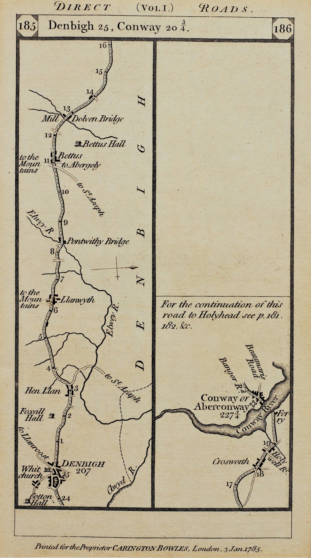 Denbigh to Conway - Antique Map 1785