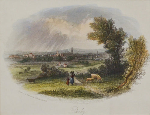 A View of Derby - Antique Steel Engraving circa 1840