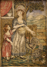 Load image into Gallery viewer, &#39;Feeding the Chickens&#39; - Early 19th Century Needlework Picture
