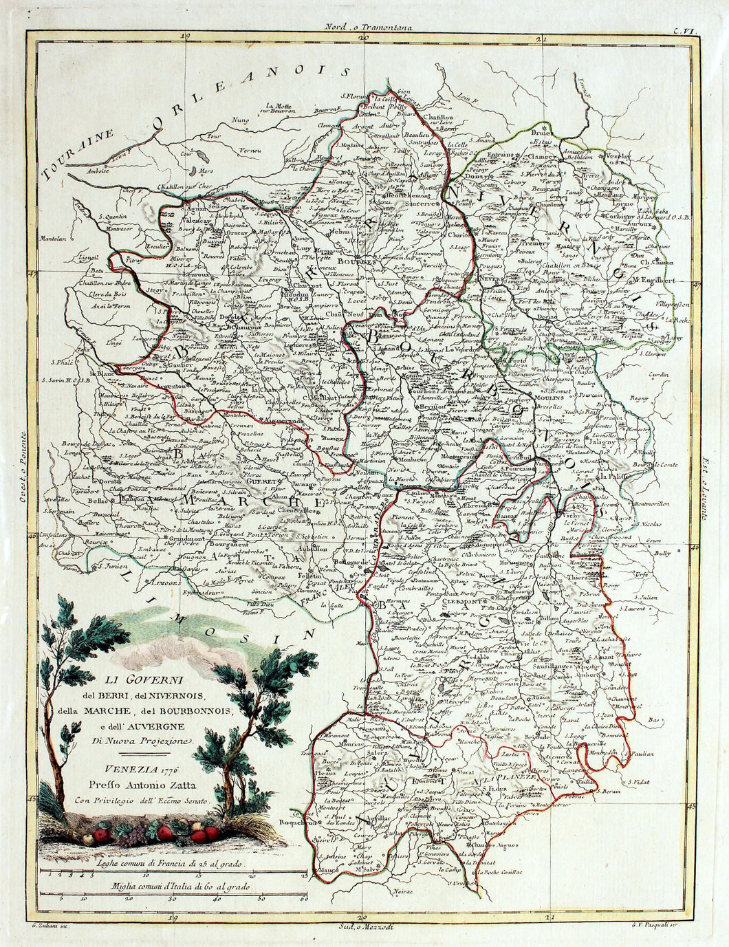 Map of Central France - Antique Map circa 1776