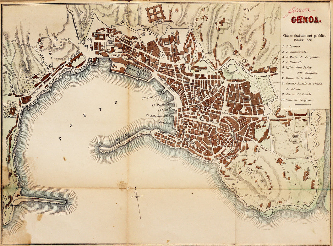 Genoa - Antique Map circa 1870