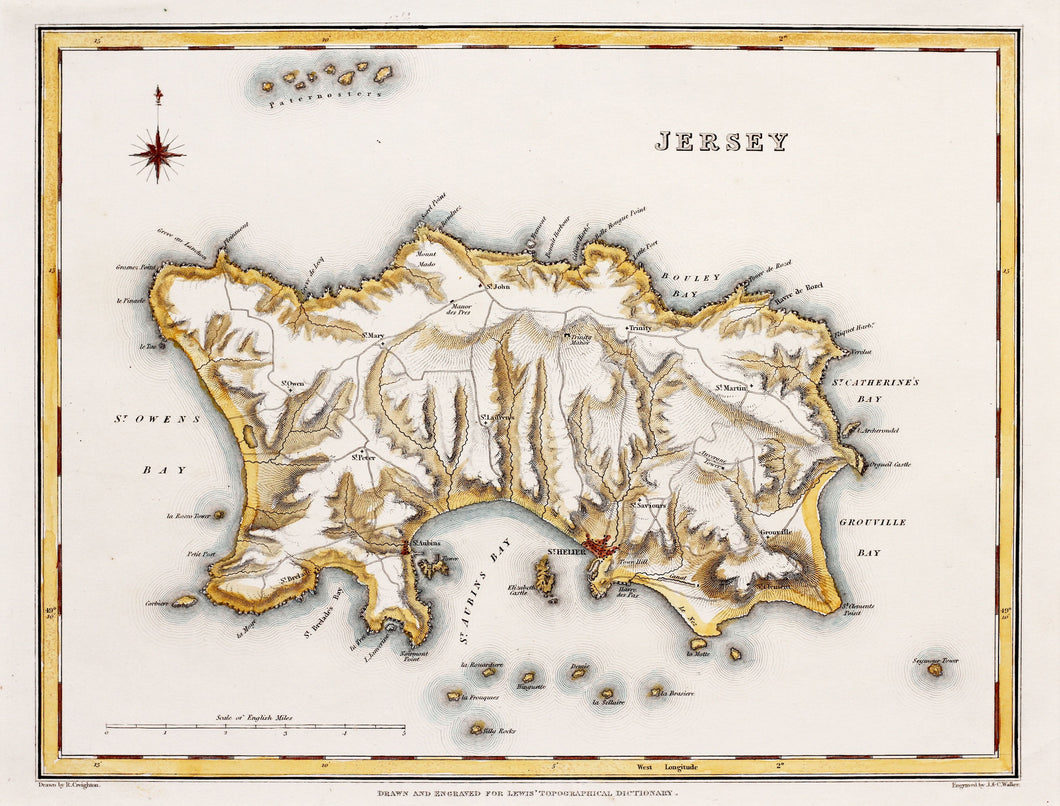 Jersey - Antique Map by J&C Walker circa 1831