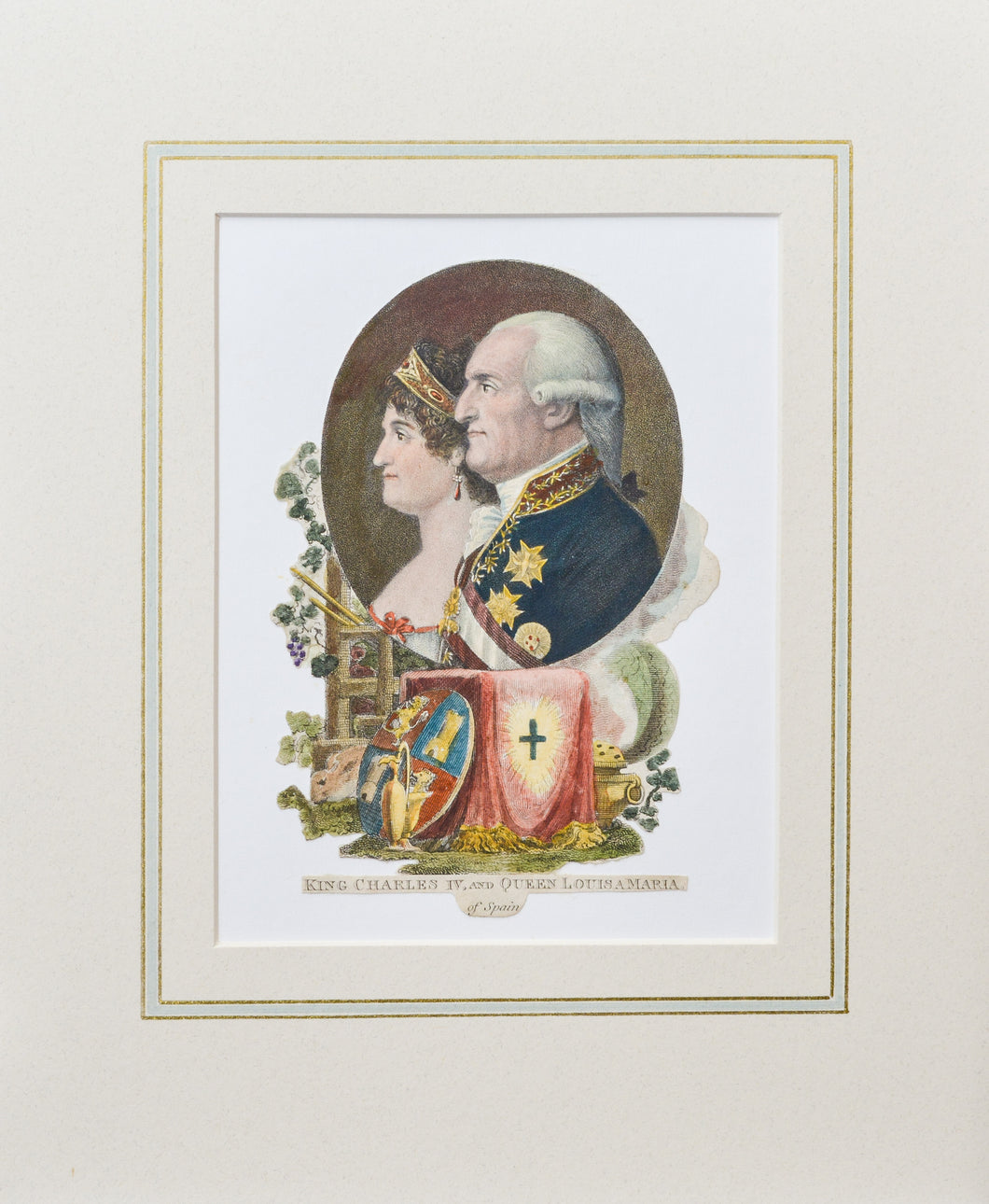 King Charles IV and Queen Louisa Maria of Spain - Antique Stipple Engraving circa 1800