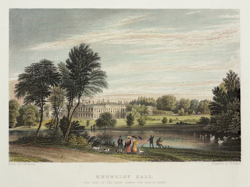 Knowsley Hall - Antique Steel Engraving circa 1844