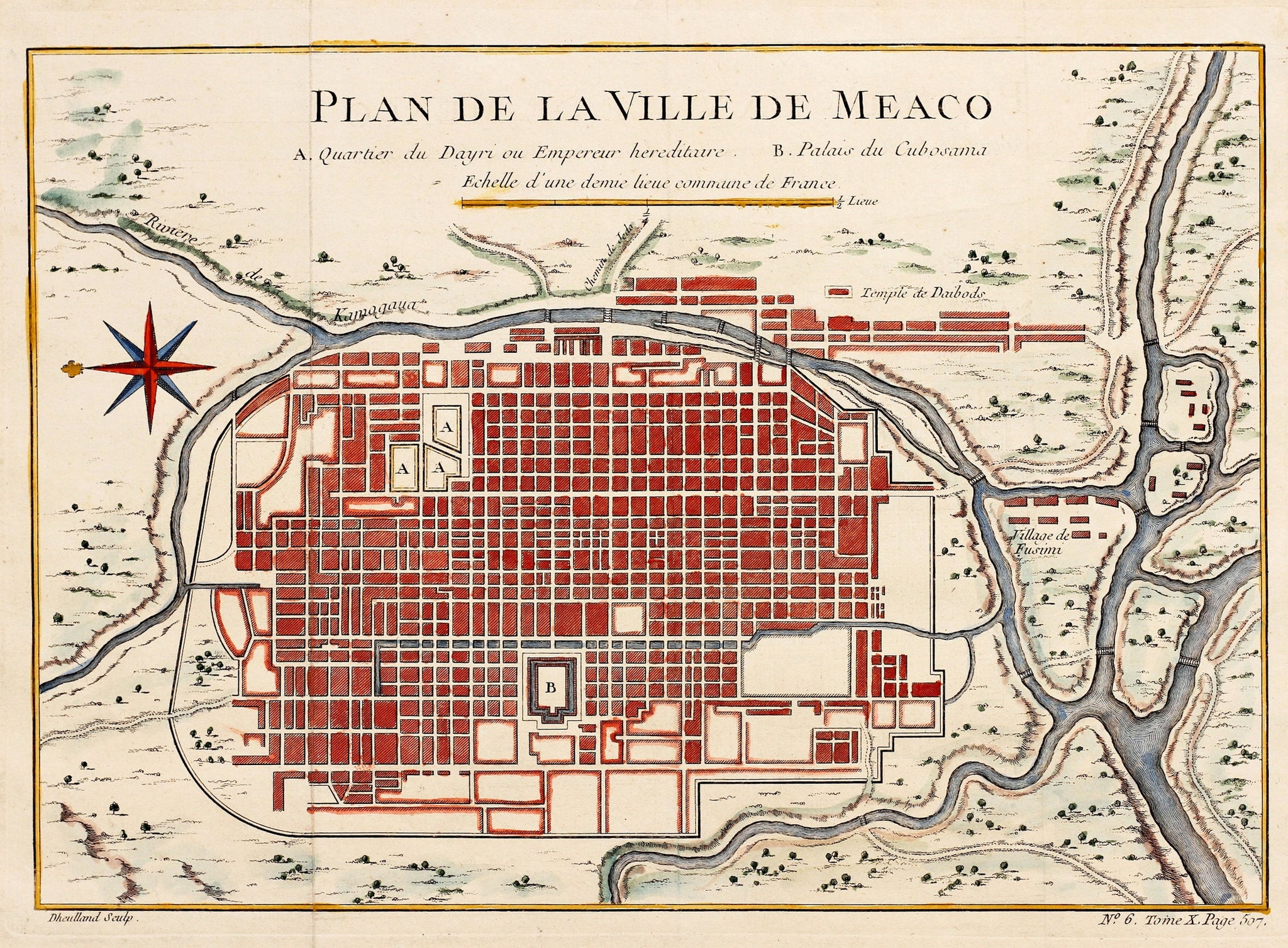 Plan de la Ville de Meaco - Antique Plan of Kyoto by Bellin, circa 175 ...