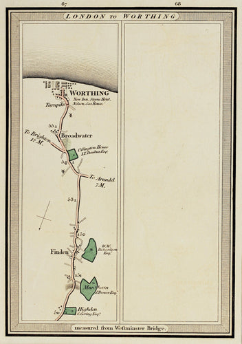 London to Worthing - Antique Map by Edward Mogg circa 1816