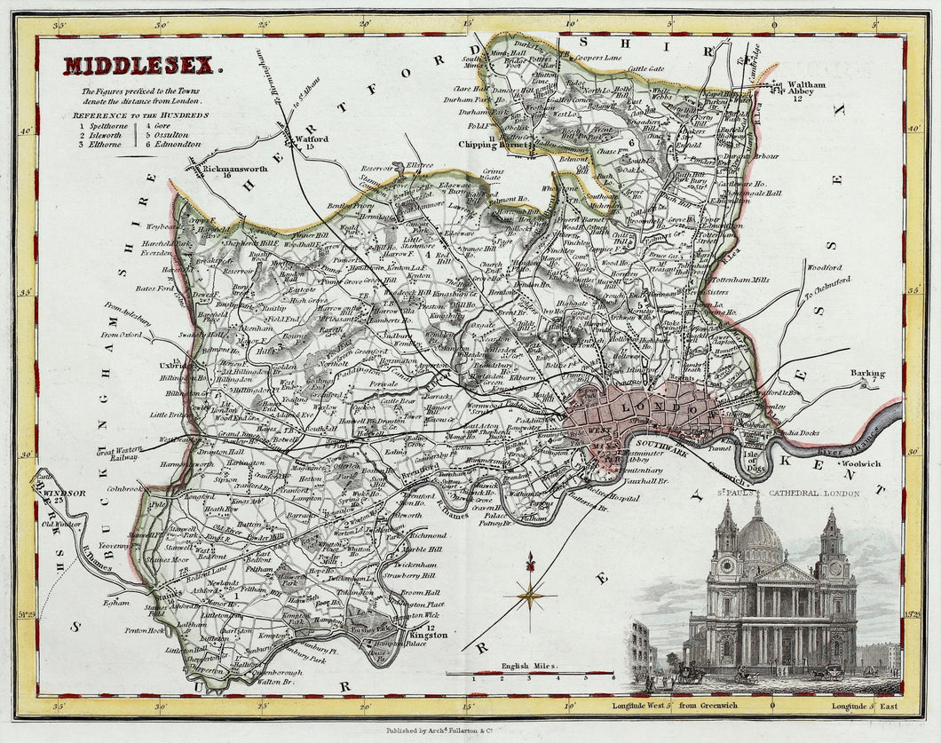 Middlesex - Antique Map by Fullarton circa 1848