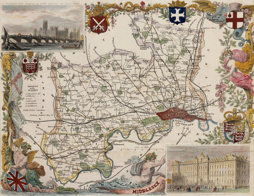 Middlesex - Antique Map by Thomas Moule circa 1848