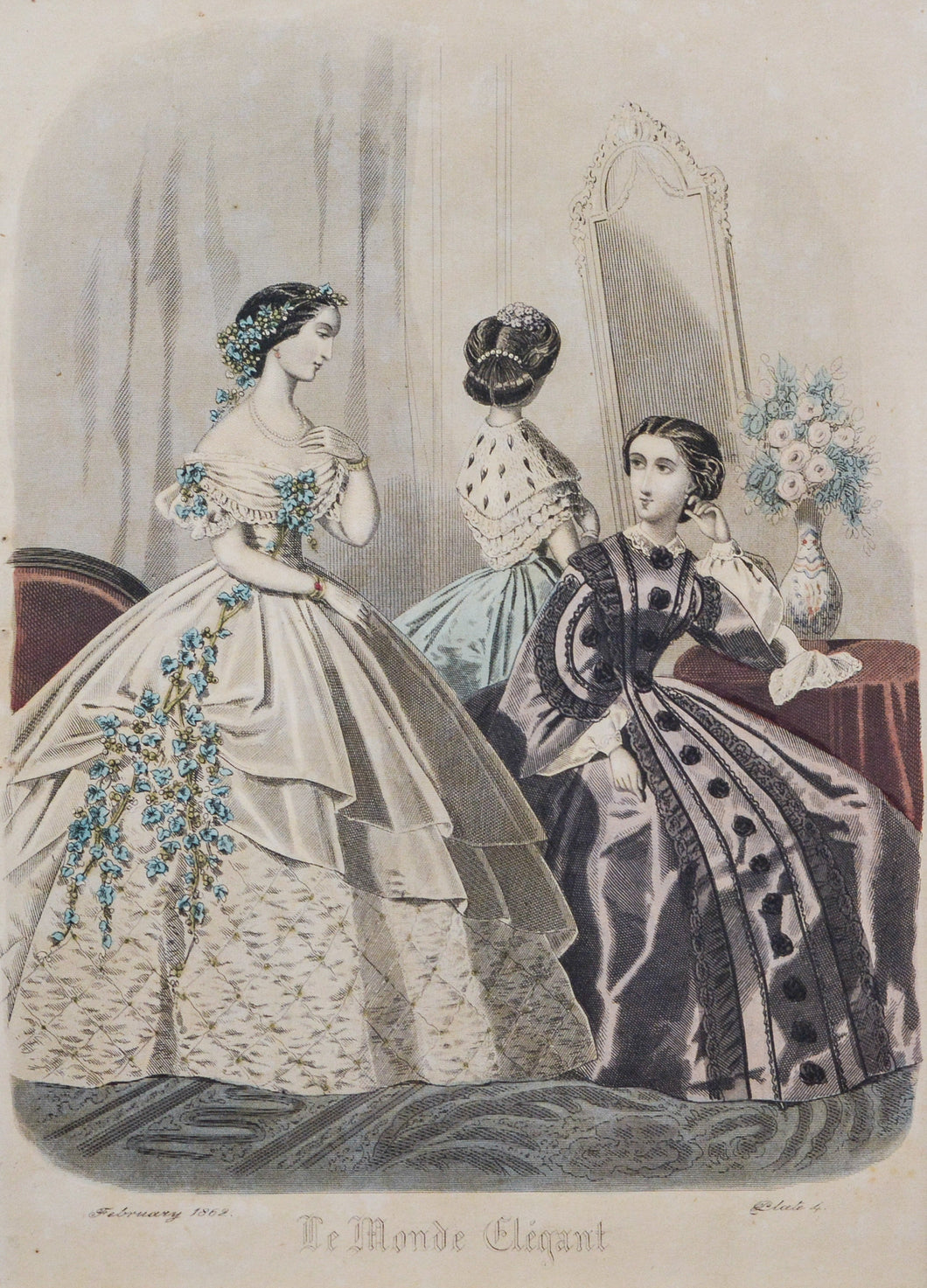 Le Monde Elegant - Antique Fashion Print 1862