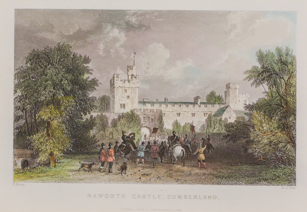 Naworth Castle Cumberland - Antique Steel Engraving circa 1844