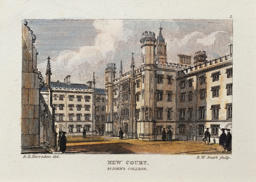 New Court, St Johns College - Antique Steel Engraving circa 1830s