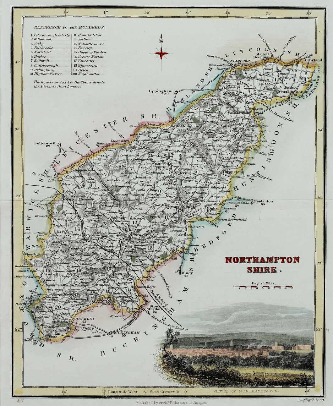 Northamptonshire - Antique Map by Fullarton circa 1850