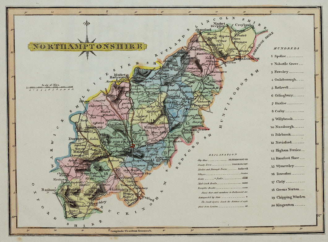 Northamptonshire - Antique Map by J Wallis circa 1812