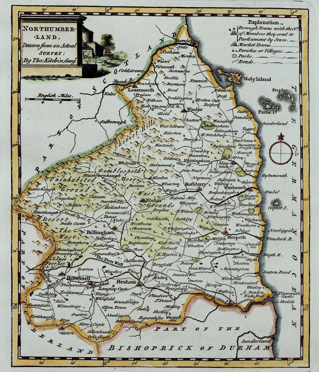 Northumberland - Antique Map by Thomas Kitchin circa 1749 - 86