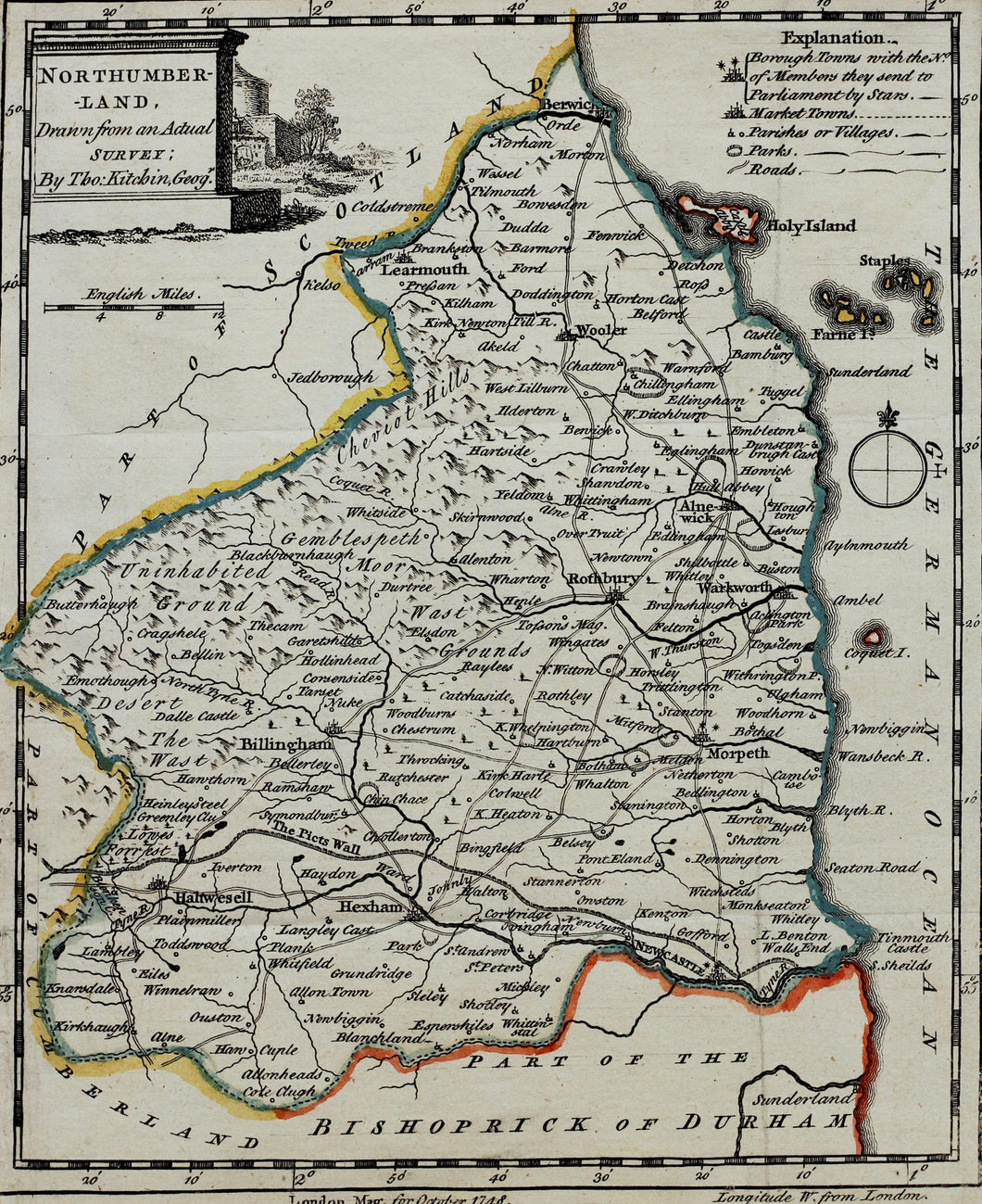 Northumberland - Antique Map by Thomas Kitchin circa 1748