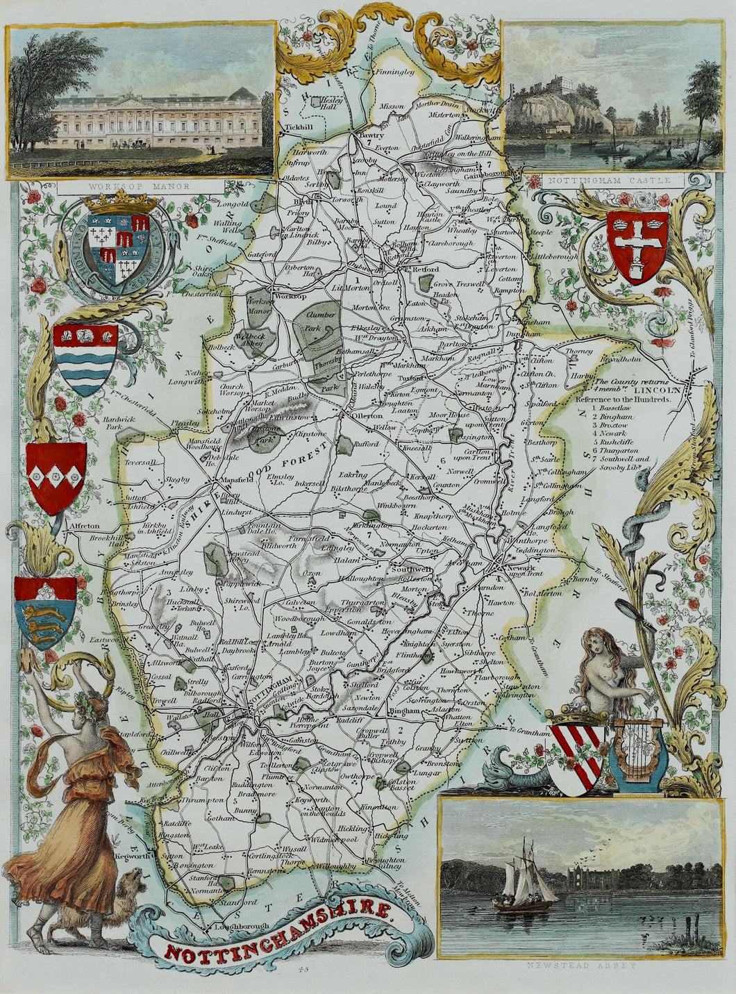 Nottinghamshire - Antique Map by Thomas Moule circa 1842
