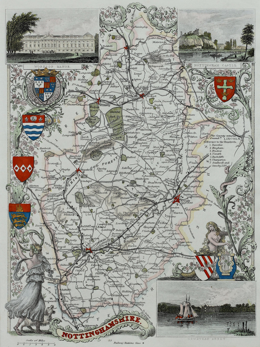 Nottinghamshire - Antique Map by Thomas Moule circa 1848