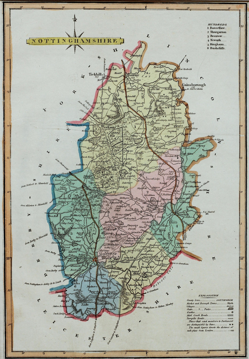 Nottinghamshire - Antique Map by J Wallis circa 1812