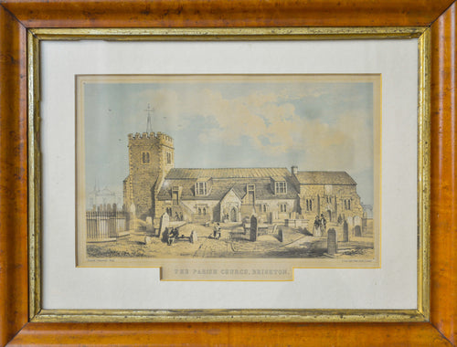 The Parish Church Brighton - Antique Lithograph 1851