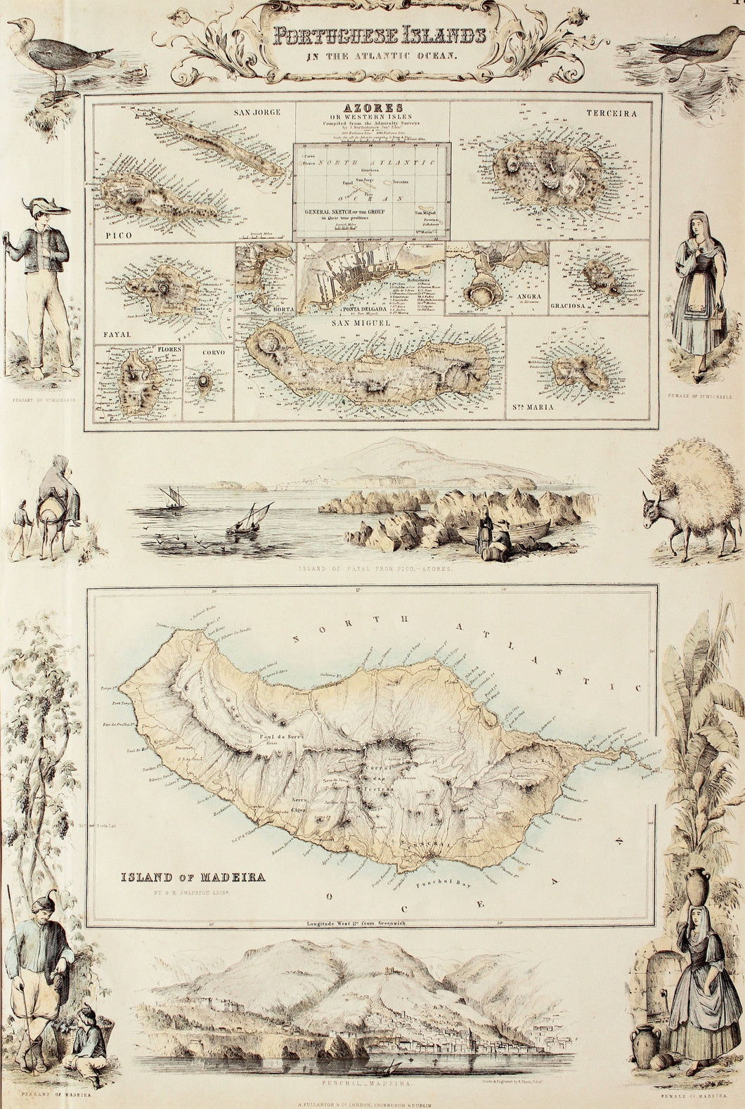 Portuguese Islands in the Atlantic Ocean - Antique Map circa 1862