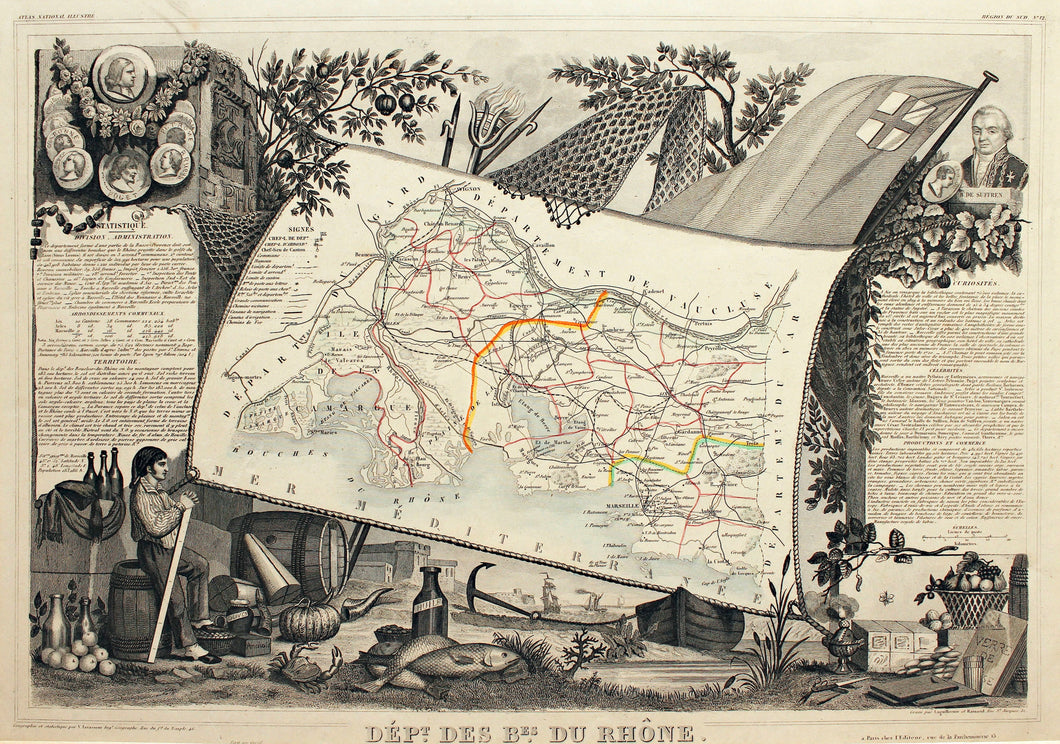 Map of the Rhone Region - Antique Map circa 1860