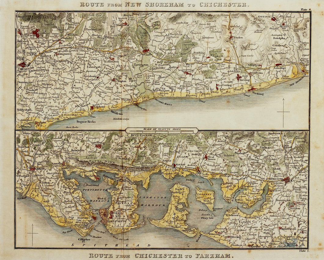 Two Route Maps of the Sussex Coast - Antique Map by Paterson circa 1824