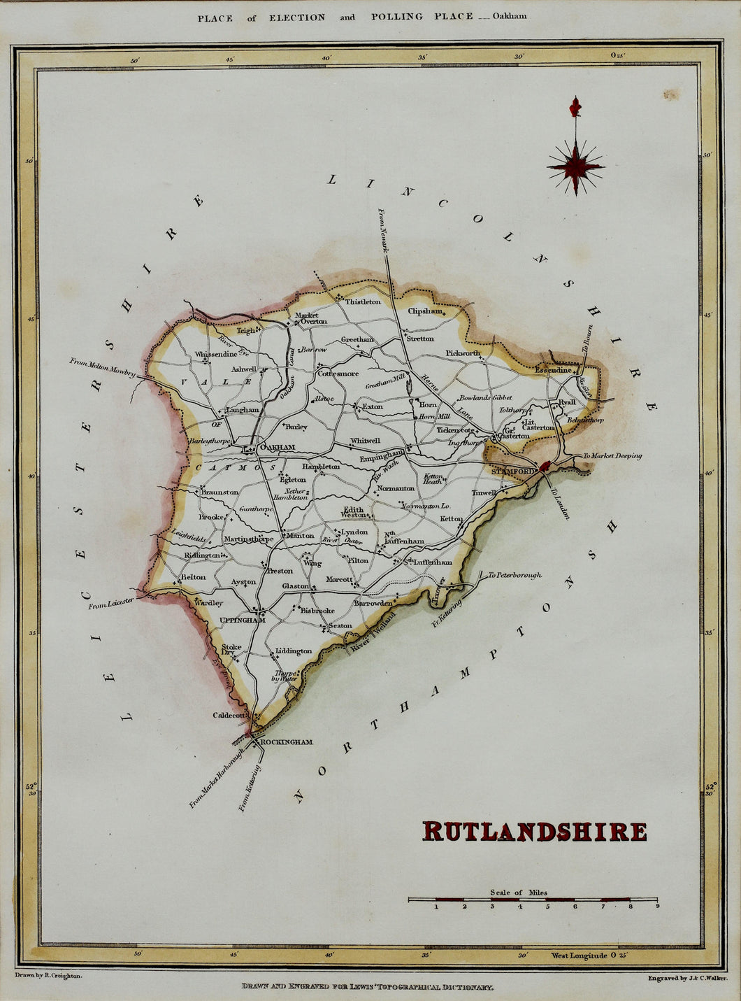 Rutlandshire - Antique Map by J C Walker circa 1831