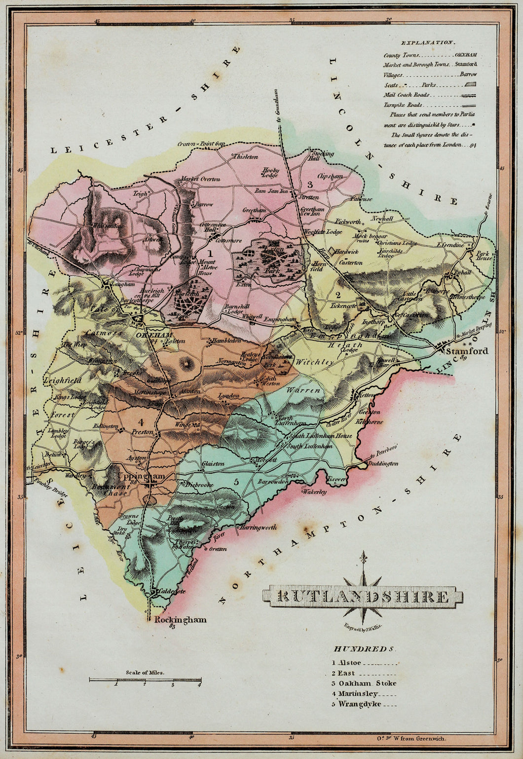 Rutlandshire - Antique Map by J Wallis circa 1814