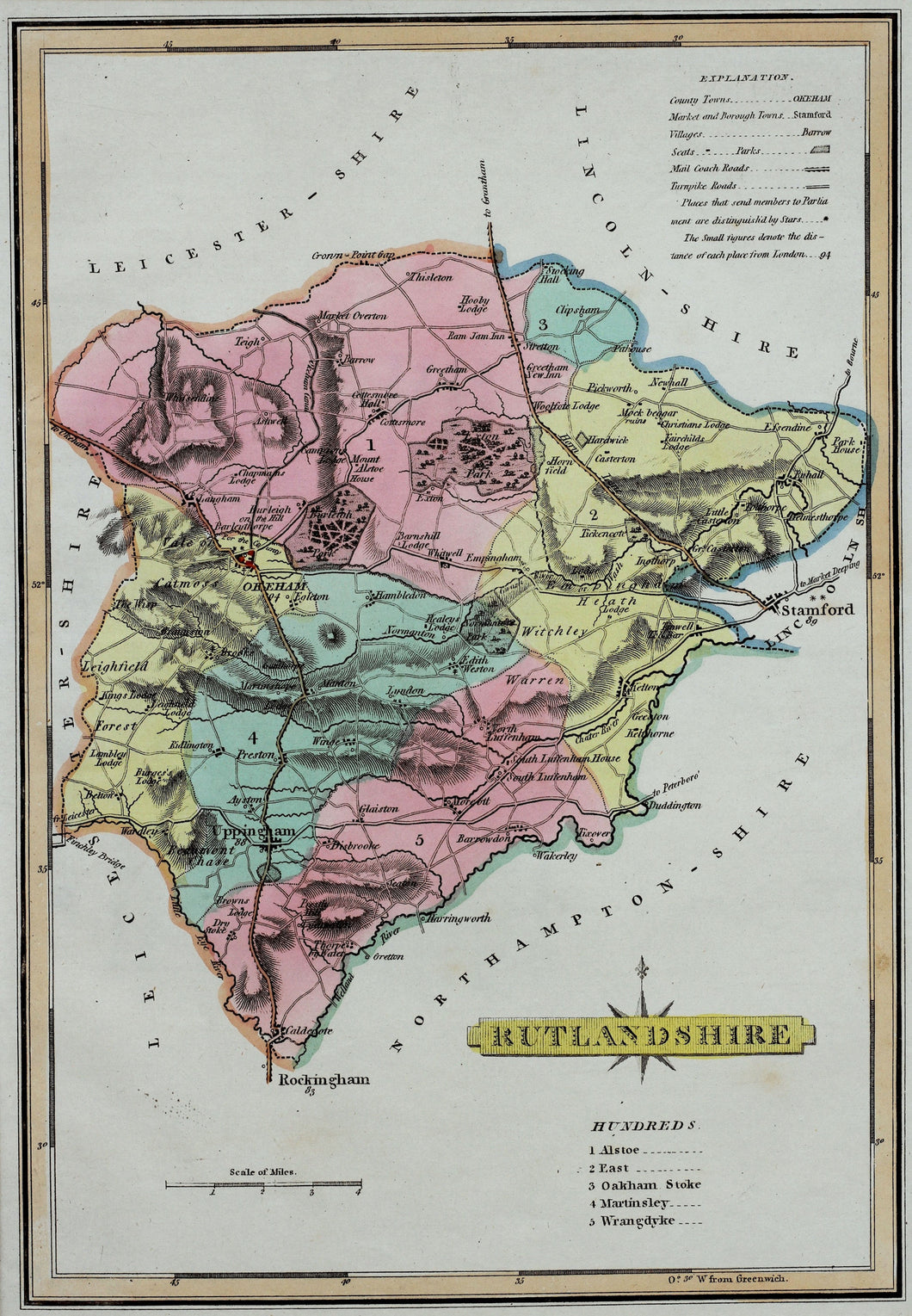 Rutlandshire - Antique Map by J Wallis circa 1812