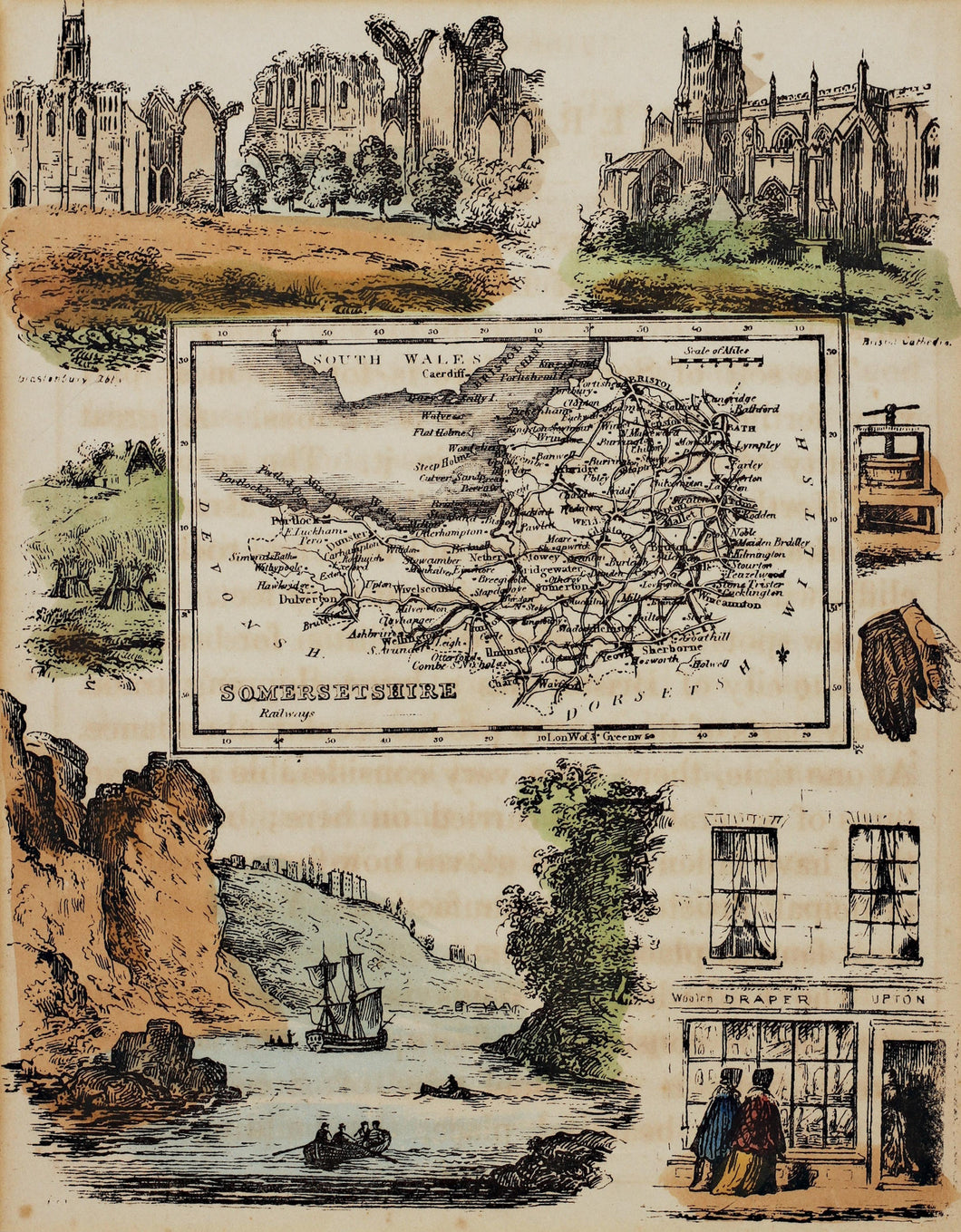 Somersetshire - Antique Map by R Ramble circa 1845