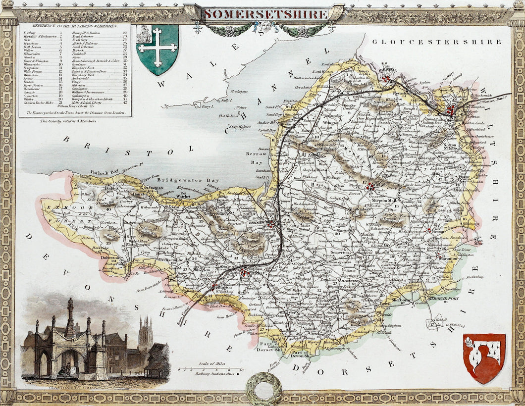 Somersetshire - Antique Map by Thomas Moule 1836 - 1848