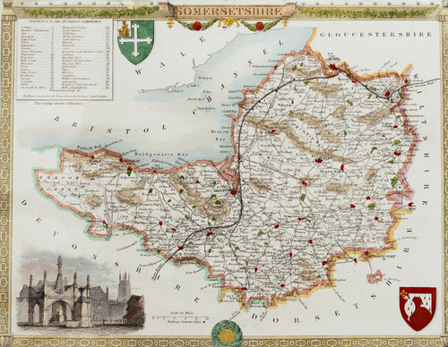 Somersetshire - Antique Map by Thomas Moule circa 1848