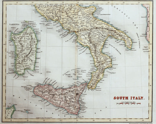 South Italy - Antique Map circa 1836