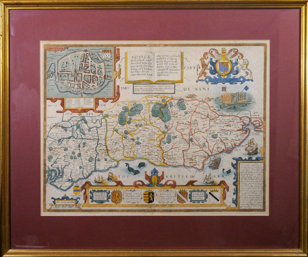 Map of Sussex - Antique Map by John Speed 1676
