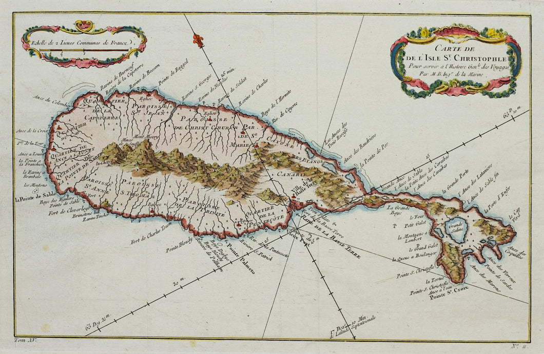 Carte de LIsle de St Christophle St Kitts - Antique Map by Bellin 1758