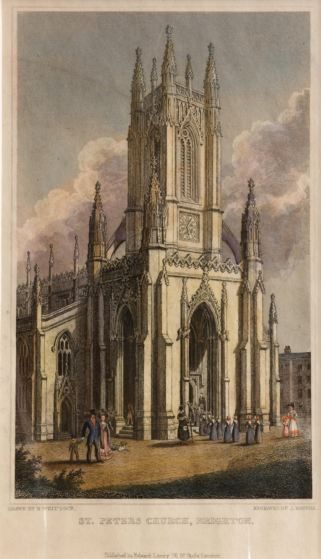 St Peter's Church, Brighton - Steel Engraving, circa 1829