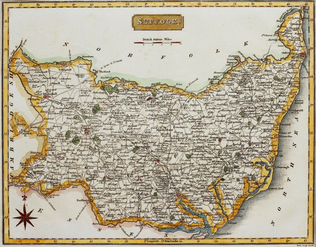 Suffolk - Antique Map by Neele circa 1819