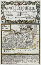 Load image into Gallery viewer, The Road from London to Chichester - Antique Map by Owen Bowen circa 1720
