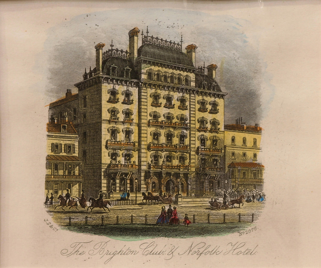 The Brighton Club and Norfolk Hotel - Antique Steel Engraving circa 1860