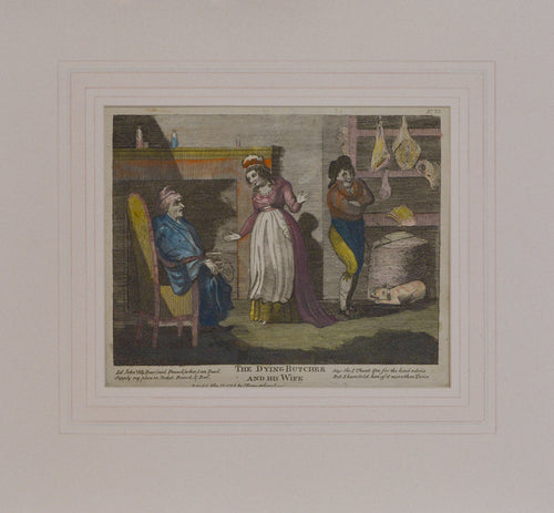 The Dying Butcher and his Wife - Antique Copper Engraving 1797