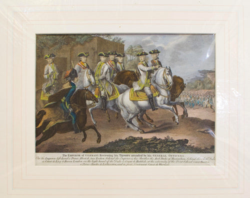 The Emperor of Germany Reviewing His Troops - Antique Copper Engraving circa 1790