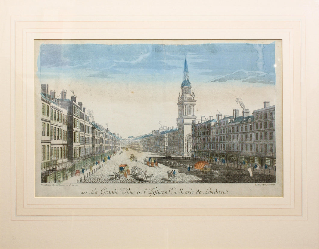 The Strand with St Marys Church, London - Antique Copper Engraving circa 1760s