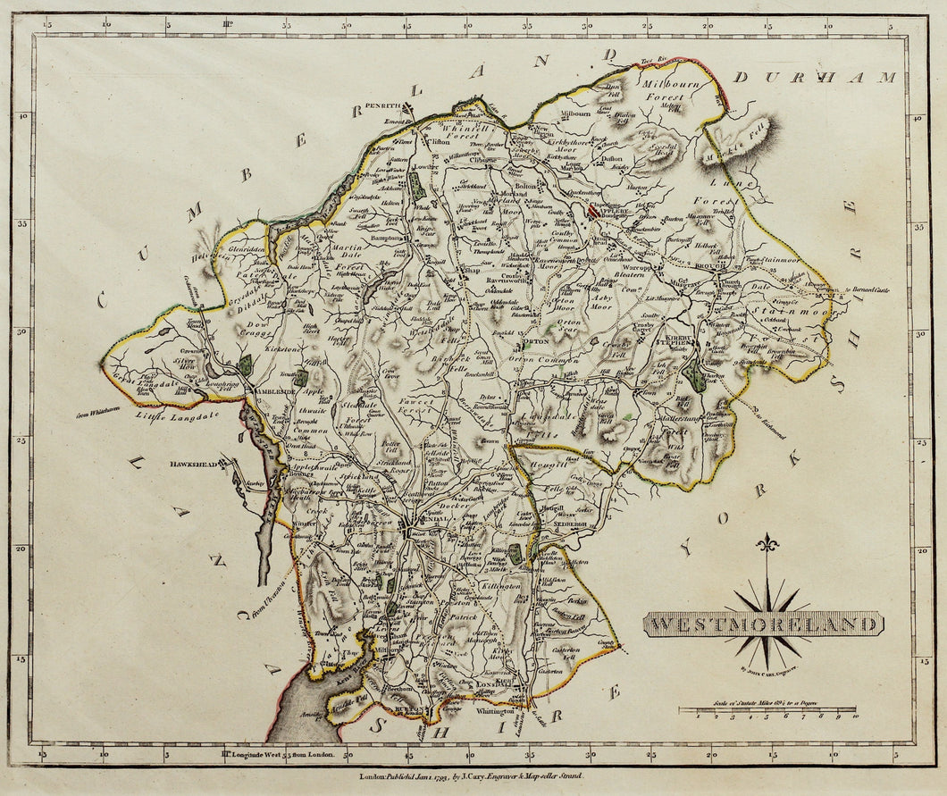 Westmoreland - Antique Map by J Cary 1793