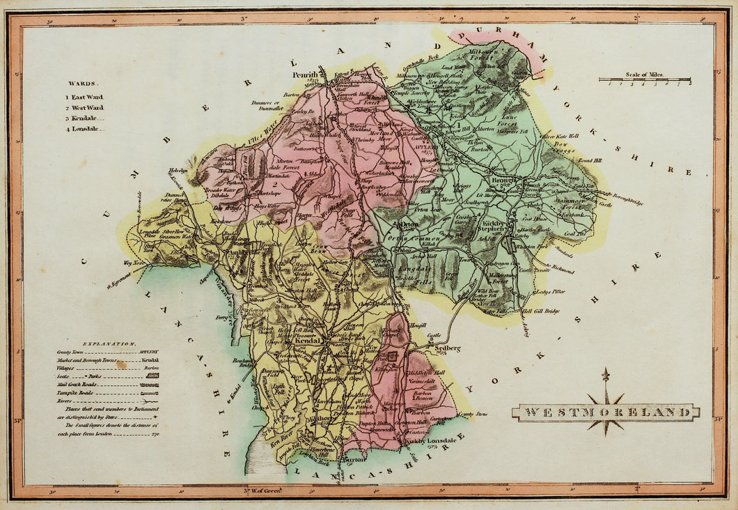 Westmoreland - Antique Map by J Wallis circa 1814