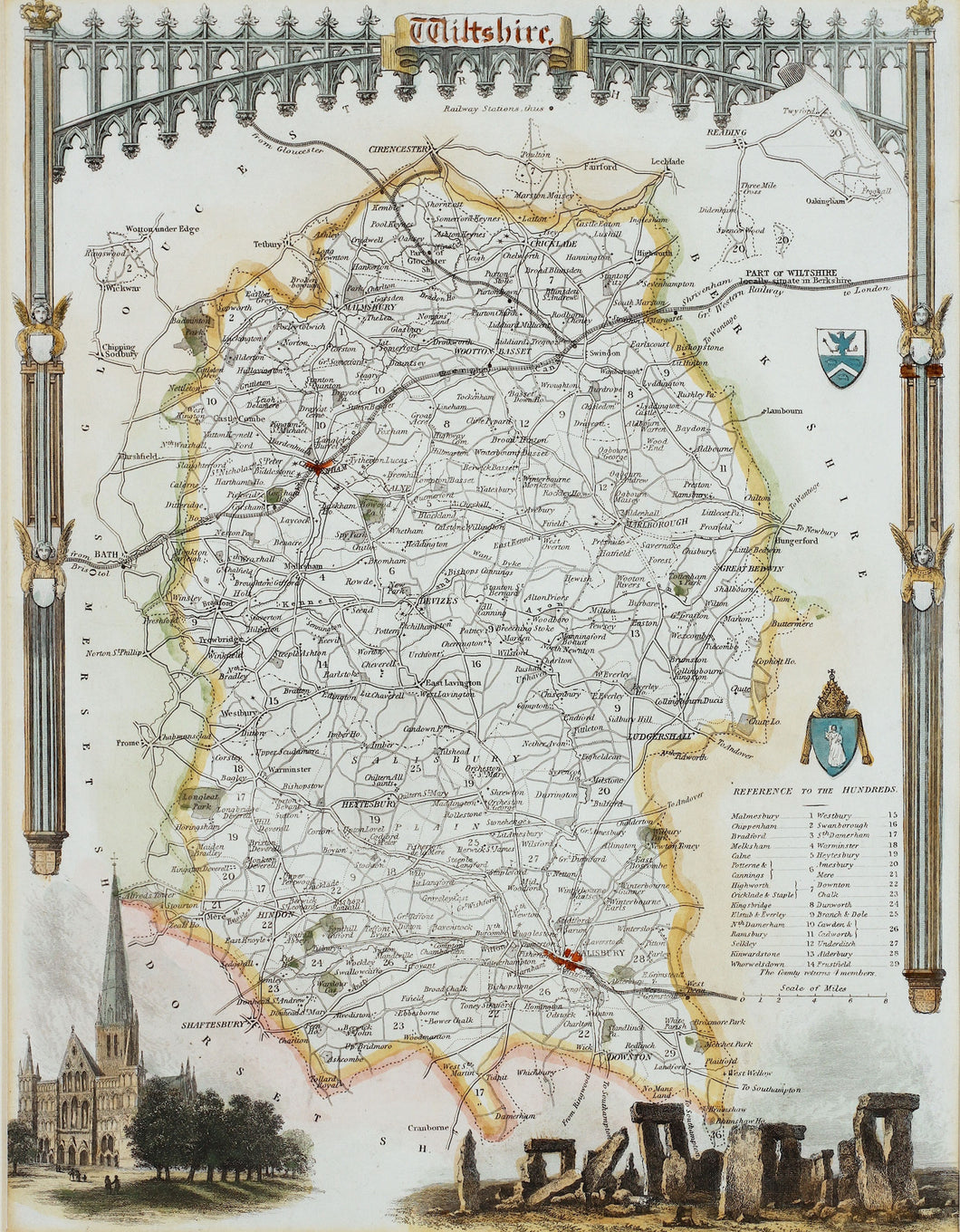 Wiltshire - Antique Map by Thomas Moule circa 1848