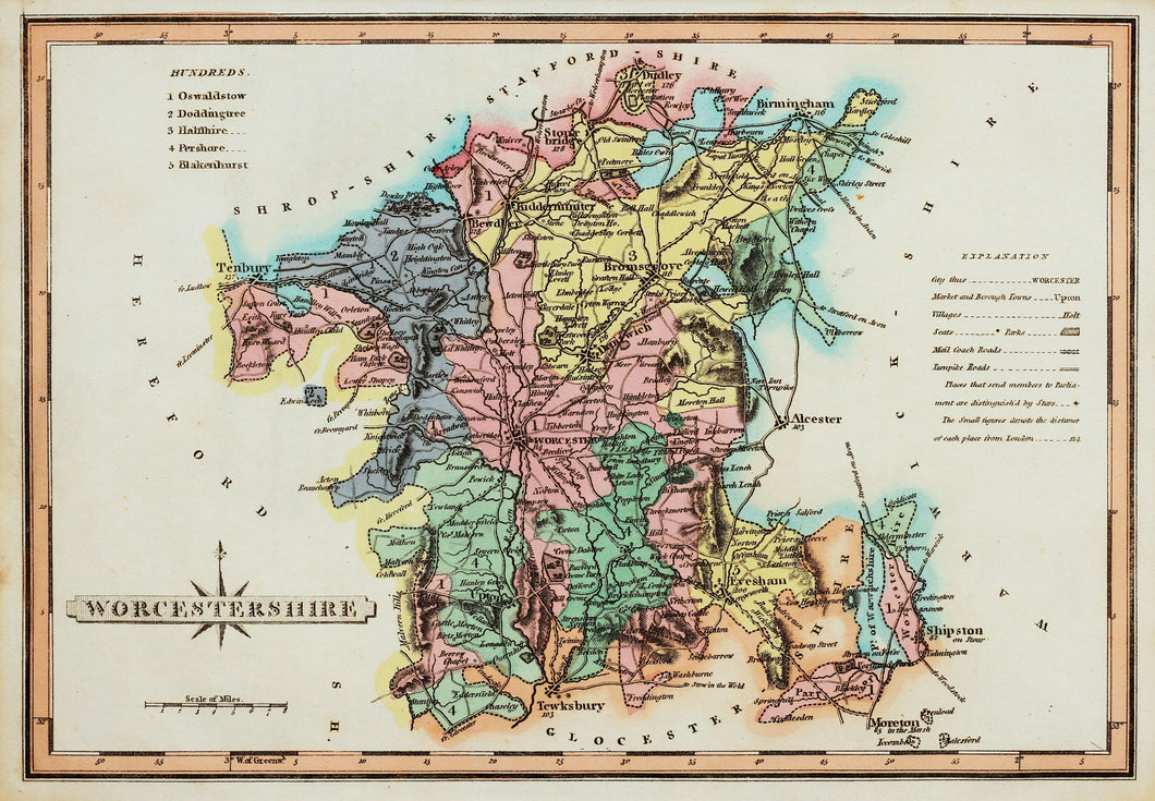 Worcestershire - Antique Map by J Wallis circa 1814